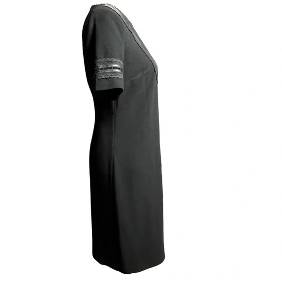 Karl Lagerfeld Black Sheath Dress with Leather Embroidery Size 4 - Picture 3 of 11